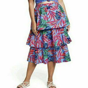 NWT Tabitha Brown x Target Women's Tropical Print Tiered Midi Skirt Size XS